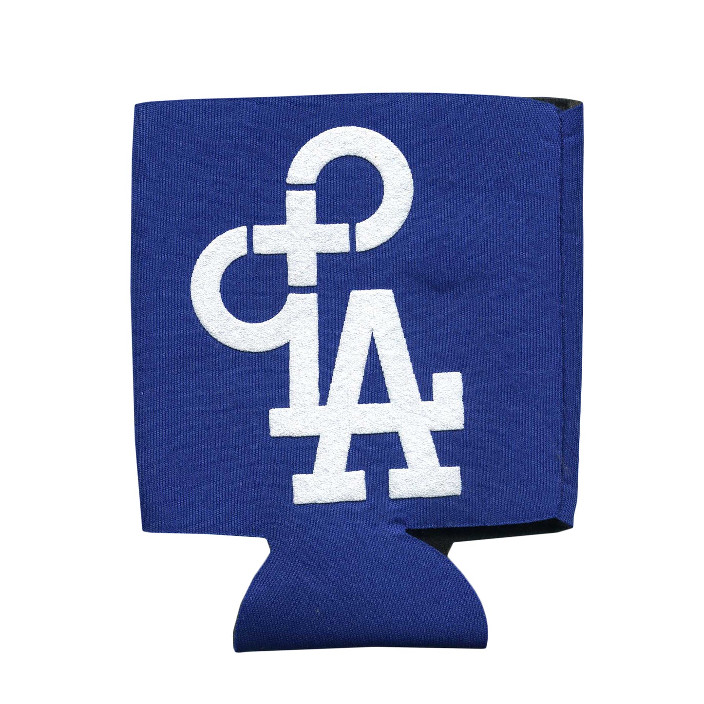 A L.A. Blue can cooler from The Hold Steady featuring a white LA Dodgers logo with a bold white interlocking C and D monogram.